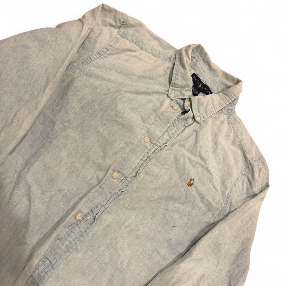Ralph Lauren Mens Light Blue Denim Button Up Shirt XL Long Sleeve Pony Logo